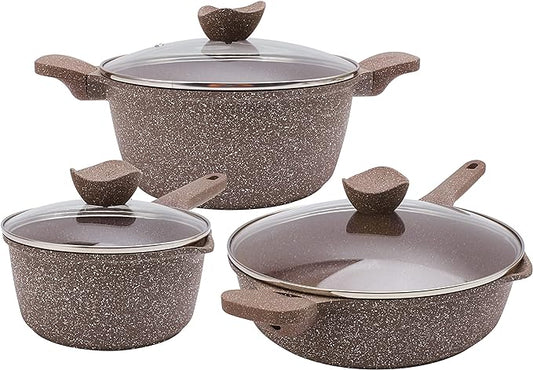 Country Kitchen Non-Stick Cast Aluminum Cookware Set - Durable Kitchen Cookware for Everyday Cooking, Chocolate Brown, 6 Pc.