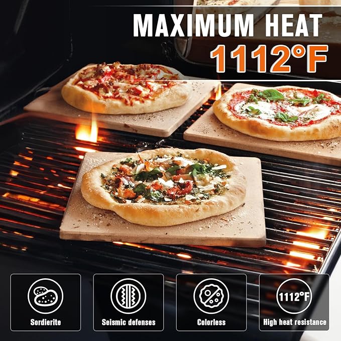 Pizza Stone for Oven and Grill with Wooden Pizza Peel paddle Large Baking Stone Bread Pizza for Pizza,Bread,Pie,BBQ Grill, Oven Baking 15 x 12 Inch