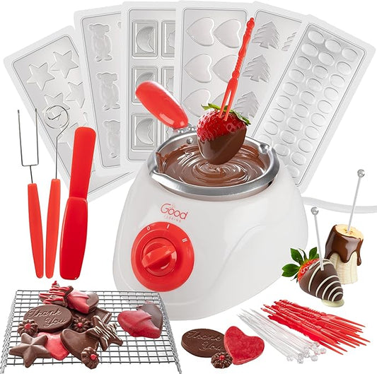 Electric Chocolate Melting Pot Set- XMAS Candy Bar Making or Fondue Fountain Kit w/ 30 Bonus Accessories-Dip, Drizzle & Decorate Strawberries, Marshmallows, Snacks- Holiday Party Appetizers Desserts