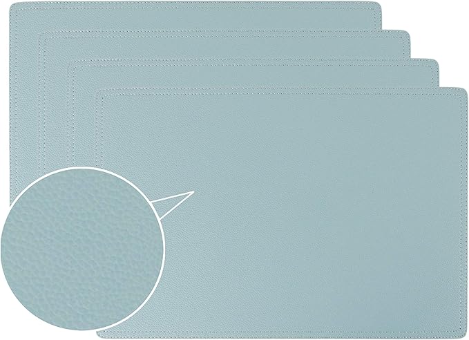 Faux Leather Placemats, PU Table Mats, Set of 4, Waterproof, Stain Resistant, Heat Resistant, Non-Slip Easy to Clean for Kitchen Dining Table,Conference Table C Teal Blue