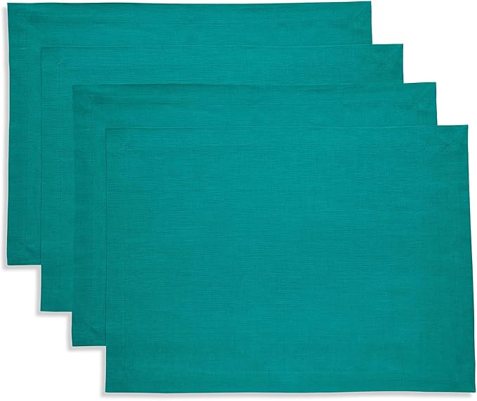 Solino Home Linen Placemats Set of 4 - Teal Placemats 14 x 19 Inch - 100% Pure Linen Table Place Mats for Fall, Autumn - Fete, Handcrafted and Machine Washable