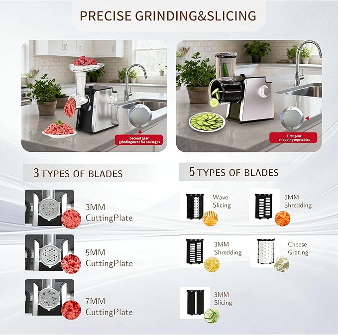 Electric Meat Grinder 2800W Sausage Stuffer Maker 4-In-1 Vegetable Shredder With 3 Slice, Shred Blades,5 Blades,Sausage Stuffer,Kubbe Kit For Home Kitchen Use