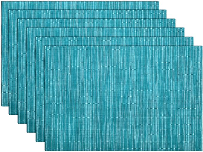 SHACOS Woven Vinyl Placemats Set of 6 Wipe Clean Wasahble Place Mats for Dining Table Heat Resistant Non Slip Table Mats (6, Teal Blue)