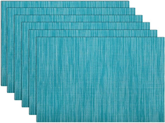 SHACOS Woven Vinyl Placemats Set of 6 Wipe Clean Wasahble Place Mats for Dining Table Heat Resistant Non Slip Table Mats (6, Teal Blue)