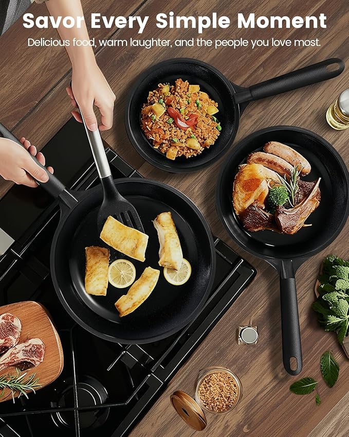 Ceramic Nonstick Frying Pan, Non Toxic Pan for Cooking, 8" 9.5" and 11" Frying Pan Skillet Set PFAS & PTFE & PFOA Free, Dishwasher Safe, Compatible with All Stovetops