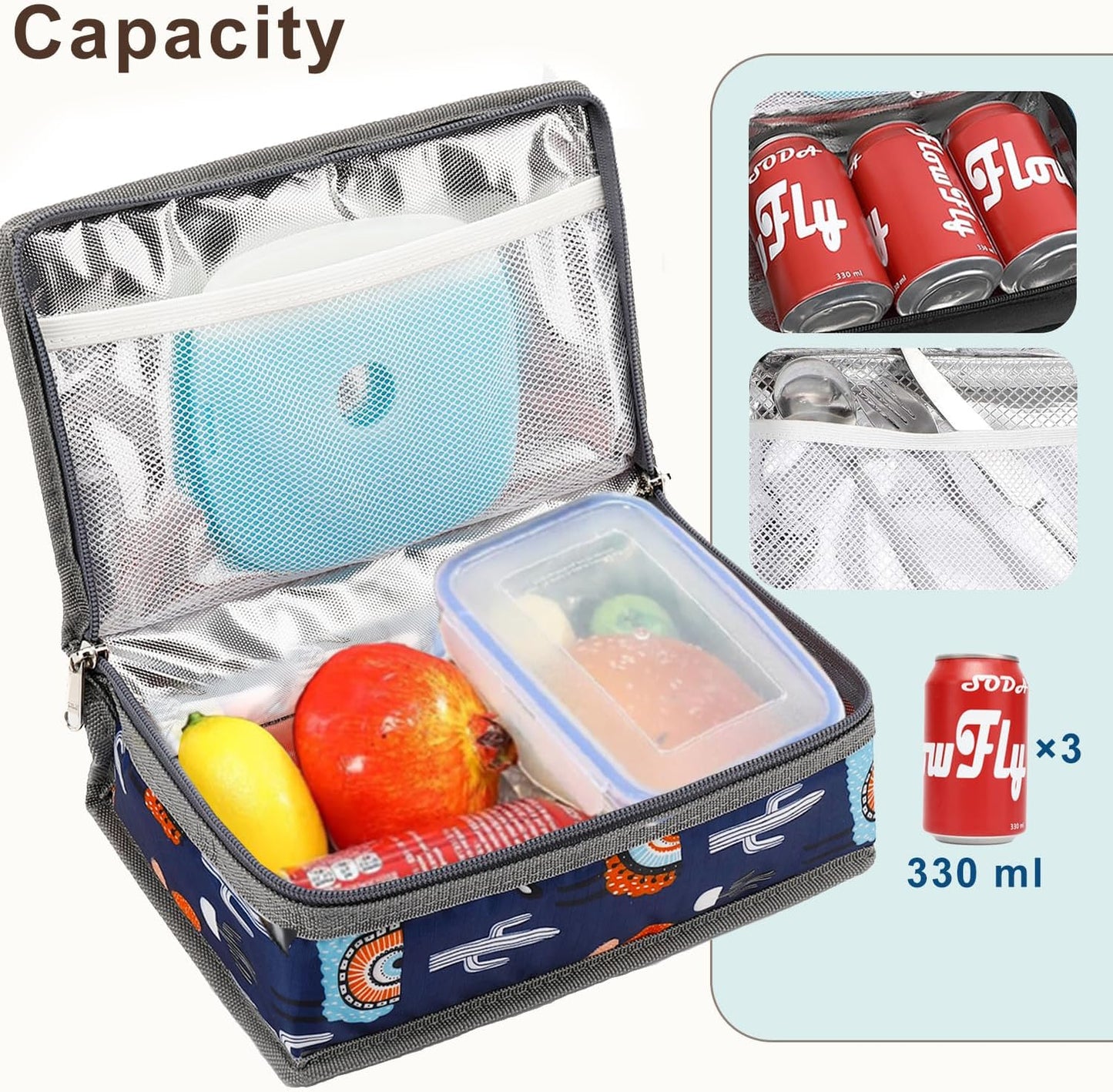 FlowFly Small Insulated Lunch box Portable Soft Bag Mini Cooler Thermal Meal Tote Kit with Handle for Work & School (Alpaca)