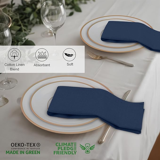 Ruvanti Linen Napkins Set of 6, 18x18 Cloth Napkins, Cotton Linen Blend Napkins Cloth Washable, Soft, Reusable Dinner Napkins for Wedding, Parties, Christmas, Thanksgiving, Everyday Use - Navy