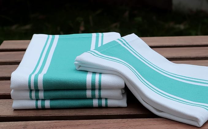 AMOUR INFINI Cotton Kitchen Towels - Set of 4 Highly Absorbent, Ultra Tea Towel with Hanging Loop, 20x28 Inch Quick Drying Dish Cloths for Cleaning Dishes (Turquoise)