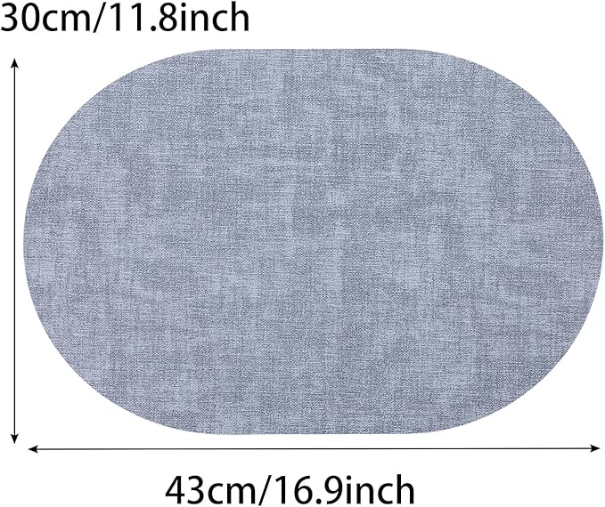 Leather Placemats Set of 6 Non Slip,Oval Blue Faux Leather Placemat Waterproof Reversible,Heat Resistant Wipeable Table Placemats for Dining Table,Modern Table Protectors