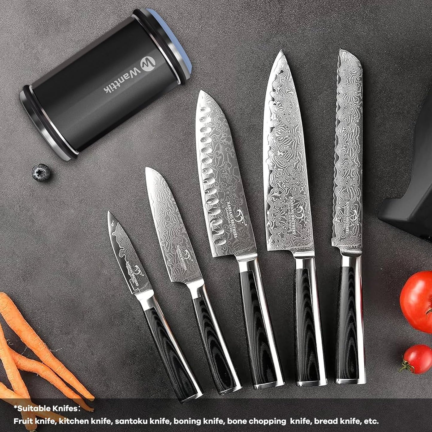 Rolling Knife Sharpener Kit, Upgraded Roller Knife Sharpener with Leather Strop for Kitchen Knives, 4-Disc Rolling Stone Sharpener with 15&18&20&22 Degree Sharpening, Black