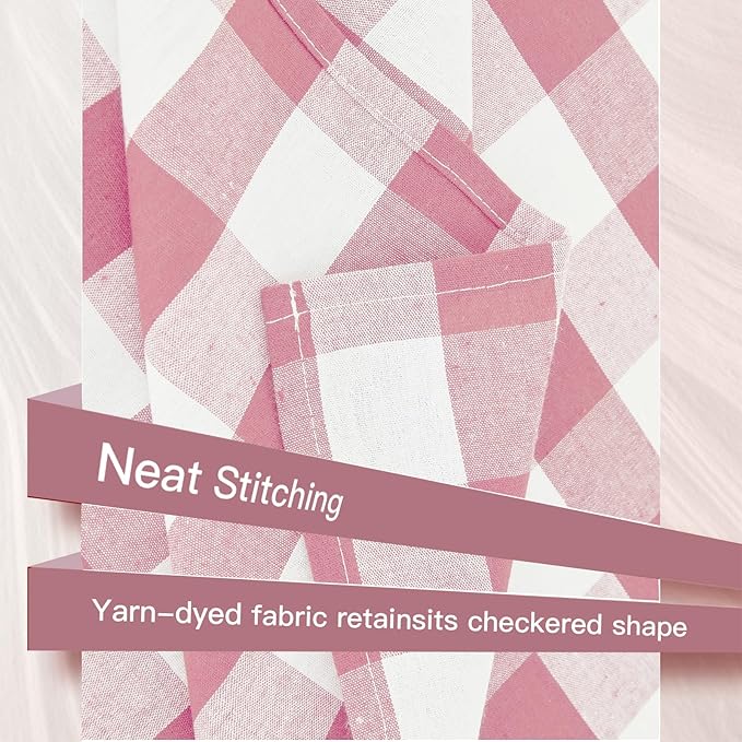 Yarn Dyed Cotton Blend Table Cloth Rectangle Table Cover 55x95 Inches Waterproof Indoor/Outdoor Pink and White Checkered Gingham Rectangle Tablecloth for Kitchen BBQs Buffet Picnic