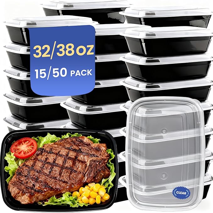 38oz 50 Pack Meal Prep Containers Reusable, Disposable Food Containers with Lids BPA Free, Microwave/Dishwasher/Freezer Safe To Go Containers for Thanksgiving