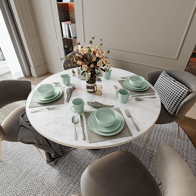 Yoshy 16-Piece Green Bone China Dinnerware with Lightweight Durable Chip Resistant Design Service for 4