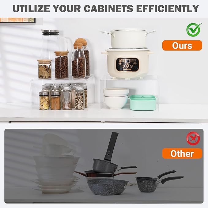 Acrylic Kitchen Cabinet Organizer Shelf, Spice Rack, Plate and Cupboard Storage Riser, Versatile Pantry Shelf, Durable Clear Countertop Organizer for Home and Kitchen(4 PCS)