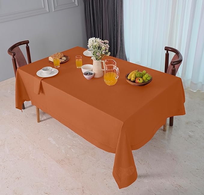 D'Moksha Homes Rust Linen Tablecloth 60 x 90 Inch - 100% Pure Linen Tablecloth for Rectangle Tables - Machine Washable Table Cloth for Fall and Halloween
