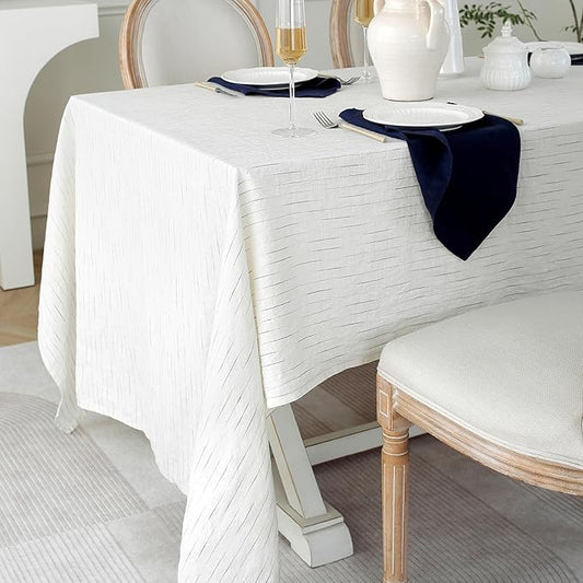 Linen World Stripe Linen Tablecloth, 100% French Navy Pinstripe Table Cloth 108" x 60" Inch, Washable Rectangular Tablecloth for Dining, Outdoor, Weddings and Restaurants, Decorative Easter