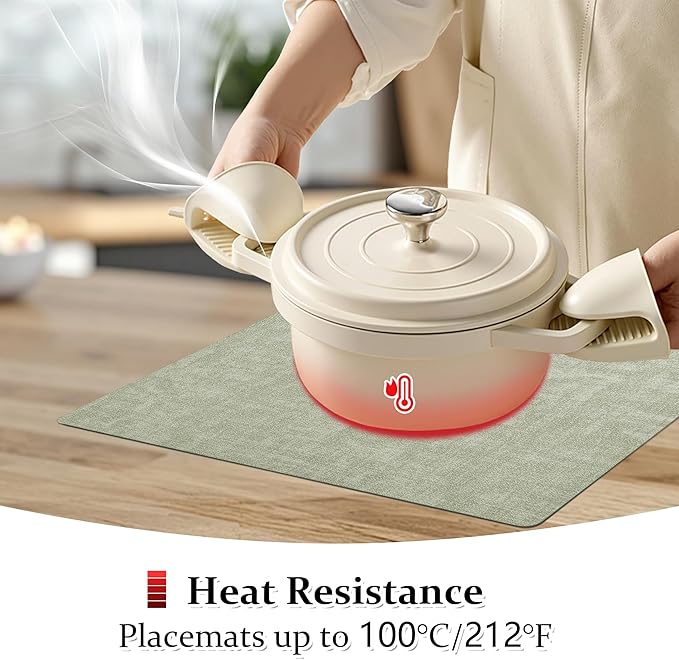 FROMHEART Faux Leather Placemats Set of 8–Waterproof,Heat/Oil Stain-Resistant PU Table Mat–Reversible,Non-Slip,Easy to Clean Place Mats for Kitchen,Dining,Indoor/Outdoor,(Light Green,11.8" x 17")