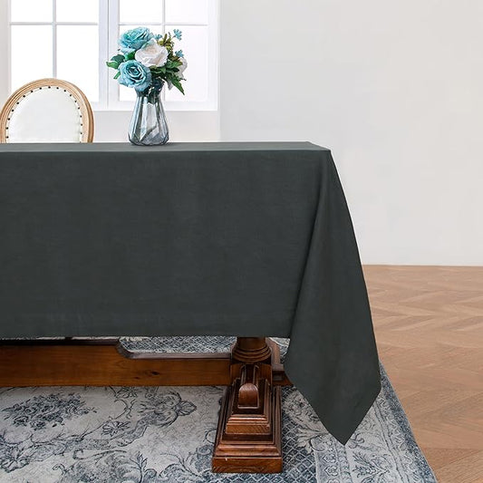 Linen World 100% Linen Tablecloth, Grey Tablecloth 120" x 60" Inch, Washable Rectangular Tablecloth for Dining, Outdoor, Weddings and Restaurants, Decorative Valentine Easter,Jacquard Weave Design