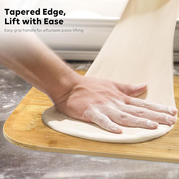 Pizza peel, 16" natural bamboo pizza paddle, Essential accessories for indoor Outdoor Ovens, baking homemade pizza, cutting board, Cheese, Serving Pizza, Bread, Cookies & More, Eco-Friendly & Durable