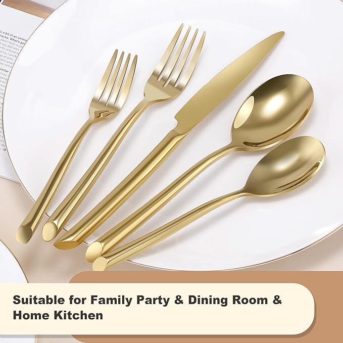 DEACORY Silverware Set Gold Flatware Set Cutlery Set Heavy Stainless Steel Brass Dishwasher Safe Streamlied Handle 20 Pieces Service for 4