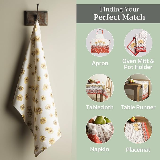 Maison d' Hermine Kitchen Towels Set of 3 100% Cotton 20" x 27.5" Reusable Cloth Tea Dish Towels Absorbent with Hanging Loop for Kitchen Dining Thanksgiving Christmas Decorations (Bagatelle)