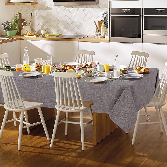 Fitable Faux Linen Tablecloth Rectangle 60 x 102 Inch - Rustic Fabric Table Cloth for 6 Foot Tables, Stone Faux Burlap Table Cover for Kitchen Dining, Party, Farmhouse