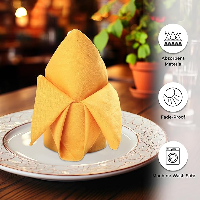 Urban Villa Cloth Napkins 100% Cotton Slub Absorbent Dinner Napkins (Set of 12) Oversized 20x20 Inches Solid Mustard Color Soft Durable Reusable Washable Ideal for Everyday Use Wedding Parties