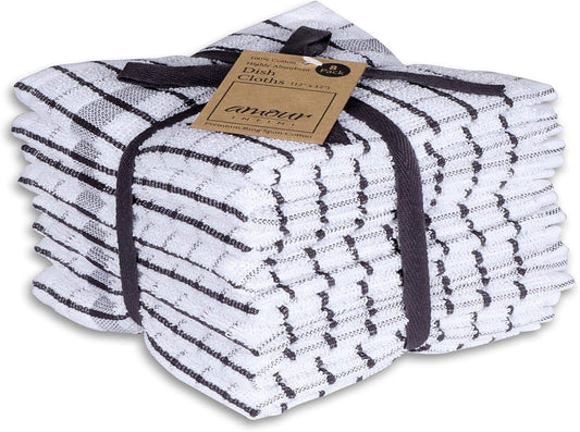 AMOUR INFINI Kitchen Dish Cloths Set of 8 - Ultra Soft, Highly Absorbent, Quick-Drying Terry Cotton Dishcloths 12"x12" Inch Wash & Cleaning Cloths for Kitchen & Dishwashing (D.Grey)