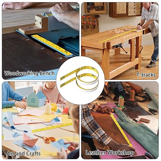 39 Inch Measure Tape with Adhesive Backing, 2 Pack Left to Right Metal Measuring Tape Sticky Measure Tape Double Scale Sticky Tape Measure Workbench Ruler for Woodworking,Saw,Drafting Table (Yellow)