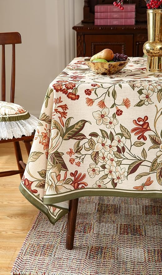 French Tablecloth for Square Tables,Linen Table Cloth with Colorful Flowers Pattern,Heavy Durable Table Cover for Dining Thanksgiving Kitchen Decor Party Banquet Christmas,55"*55"