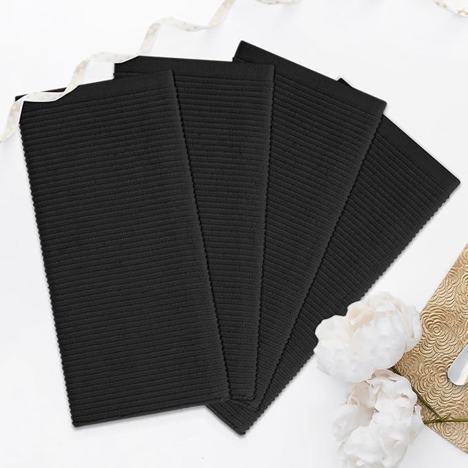 Homaxy Premium Kitchen Towels (18"x 28", 8 Pack), Large 100% Cotton Kitchen Hand Towels, Ultra Absorbent Ribbed Terry Tea Towels Set with Hanging Loop, Black