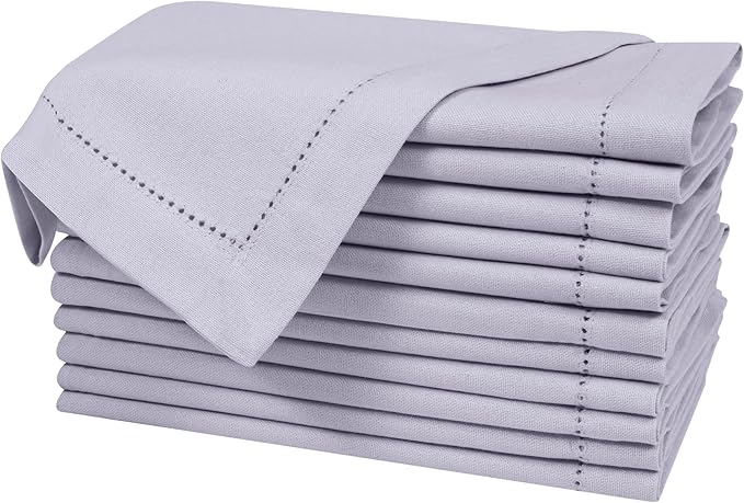 Bedding Craft Cotton Cloth Dinner Napkins Set of 12 – 18x18 Lavender Blue with Frayed Fringe – Machine Washable Fabric Napkins for Weddings, Baby Showers, Parties & Dining Tables