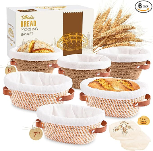 Banneton Bread Proofing Basket, Mini Bread Basket, Sourdough Bread Baking Supplies, Sourdough Banneton Basket, Sourdough Starter Kit, 5 Inch Mini Banneton Basket Set of 6, Sour Dough Starter Kits