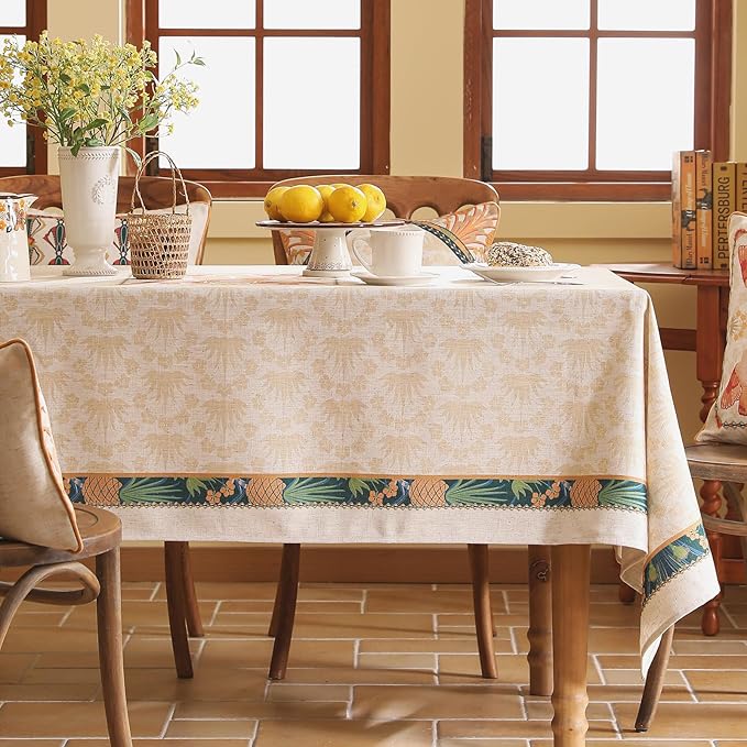 patdrea Designer Orange Tablecloth for Rectangle Tables,Pineapple Tree Pattern Linen Tablecloth,Tropical Style Fruit Table Cover Cloth Decor for Kitchen Dining Christmas,63"*110"