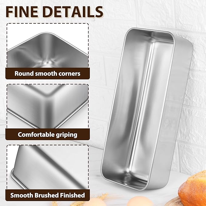P&P CHEF Loaf Pans for Baking Bread, 12 x 5 Inch Large Stainless Steel Bread Loaf Pan Tins for Homemade Meatloaf Cake Brownies, Healthy & Sturdy, Oven & Dishwasher Safe, 3Pcs
