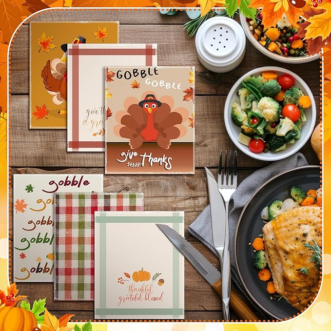 36 Pcs Thanksgiving Reusable Paper Towels Rolls Washable Bulk Thanksgiving Pumpkin Turkey Kitchen Towels Paperless Reusable Cloth Cotton Napkins with Cardboard for Kitchen Bathroom
