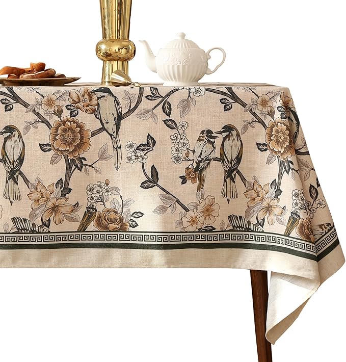Floral Tablecloth for Rectangle Tables,Linen Table Cloth with Yellow and White Flower,Heavy Durable Table Cover for Dining Thanksgiving Kitchen Decor Party Banquet Christmas,63"*102"