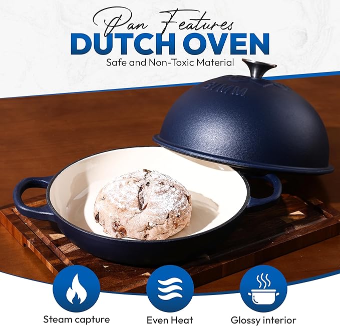 Cast Iron Dutch oven Pot with Lid for Sourdough Bread Baking – Versatile Bread Oven with Non-Stick Enamel Coating, Matte Finishing, Exquisite Embossed Pattern & Ergonomic Handles