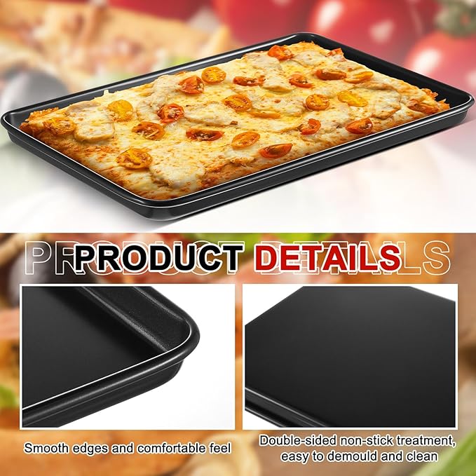 2 Pcs 17 Inch Grandma Style Pizza Pan Hard Rectangular Black Non Stick Sicilian Style Carbon Steel Pizza Pan Dish Pre Seasoned Bakeware Kitchenware