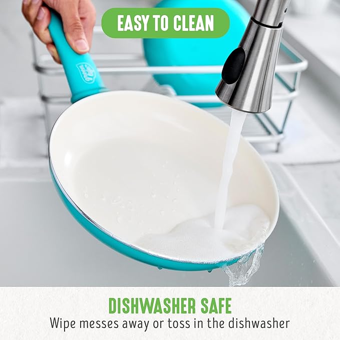 GreenLife Non Stick Fry Pan Set (7" & 10"), Non-Toxic PFAS-Free Ceramic Skillets, Dishwasher & Oven Safe, Egg Omelet Frying Pans, Stay- Cool Handles, Kitchen Home Cooking Essentials, Caribbean Blue