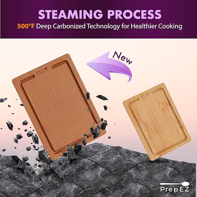 Heavy-Duty Cutting Boards for Kitchen – (Pack of 4) Wood Cutting Board Set – Bamboo Cutting Board Set with Deep Juice Grooves – Ideal for Chopping Meat, Vegetables & Fruits, etc.
