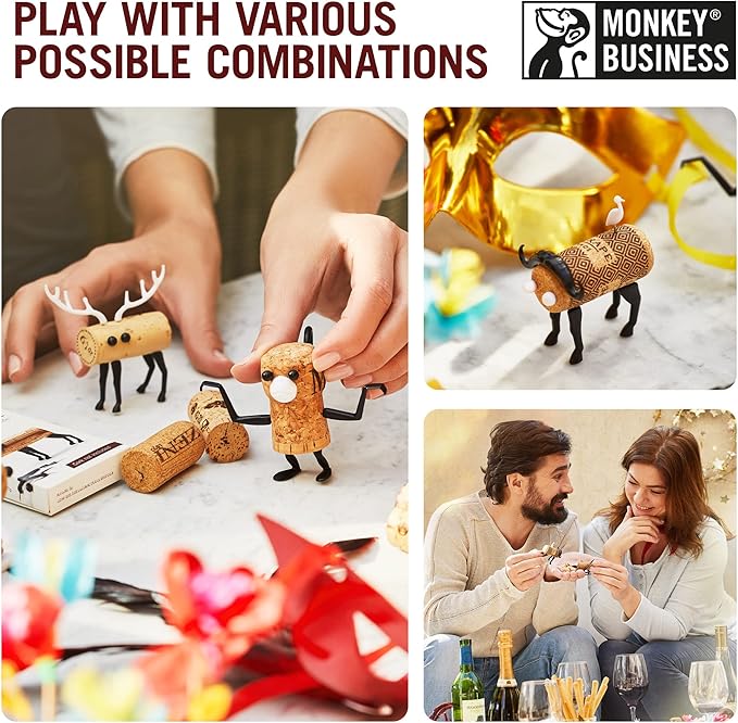 Corkers Animals Wine Accessories by Monkey Business, Collectible Novelty Gift, Pack of 6 Different Figurine Crafting Parts for Corks