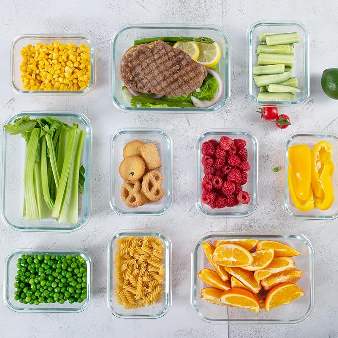 12 Pack Glass Storage Containers with Lids, Glass Meal Prep Containers Set, Airtight Food Storage Containers, Pink