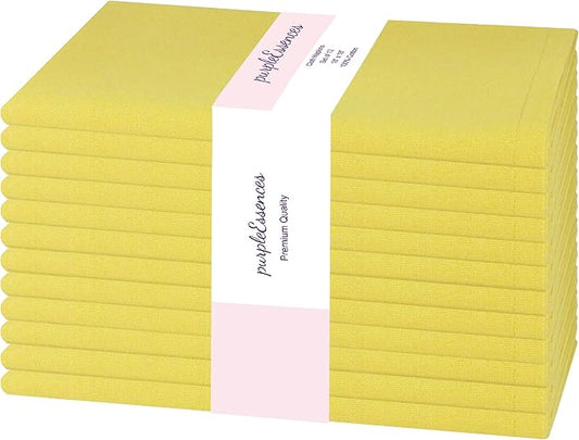PurpleEssences Set of 12 Cloth Dinner Napkins 100% Cotton 18x18 Inch - Soft Durable Washable - Ideal for Farmhouse Party Christmas Holiday Winter - Perfect Everyday Use Table Linen - Yellow