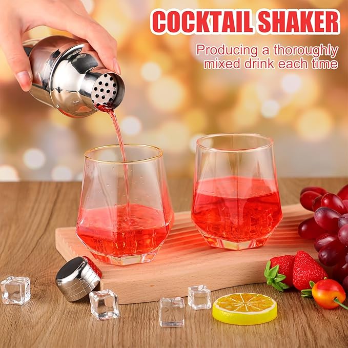 Nitial 6 Pcs Bar Cocktail Shaker Professional Stainless Steel Martini Drink Mixer with Built-in Strainer for Bartending No Leaks Boston Shaker for Bar Party Drink Mixing Tool(8 oz,Silver)