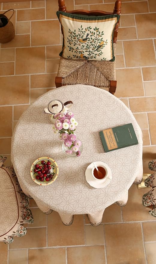 patdrea Designer Floral Linen Table Cloth Durable Breathable Tabletop Cover Dacorative Kitchen Dining Tablecloth for Round Tables for Kitchen Dining Parties,Holiday Christmas,Diameter 55"