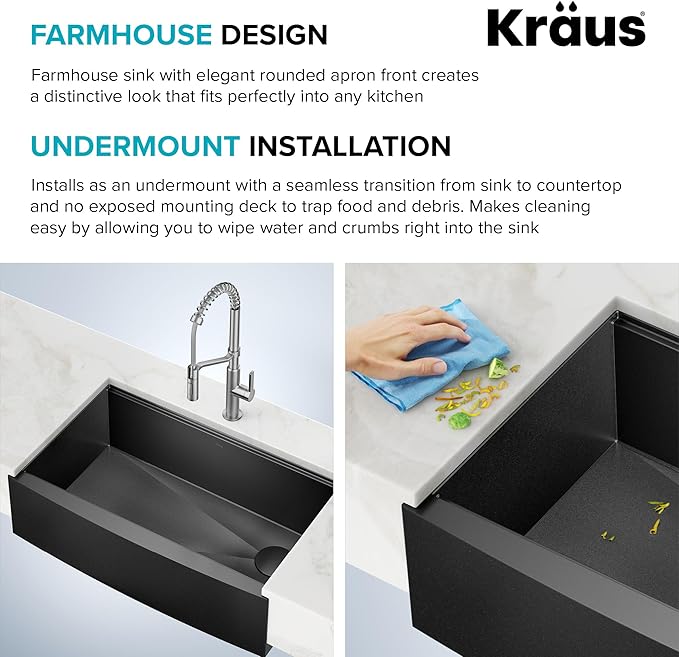 Kraus Kore 33-Inch Farmhouse Workstation with In Sink Dish Drying Rack, Stainless Steel Kitchen Sink Gun Metal Finish, KWF410-33/PGM