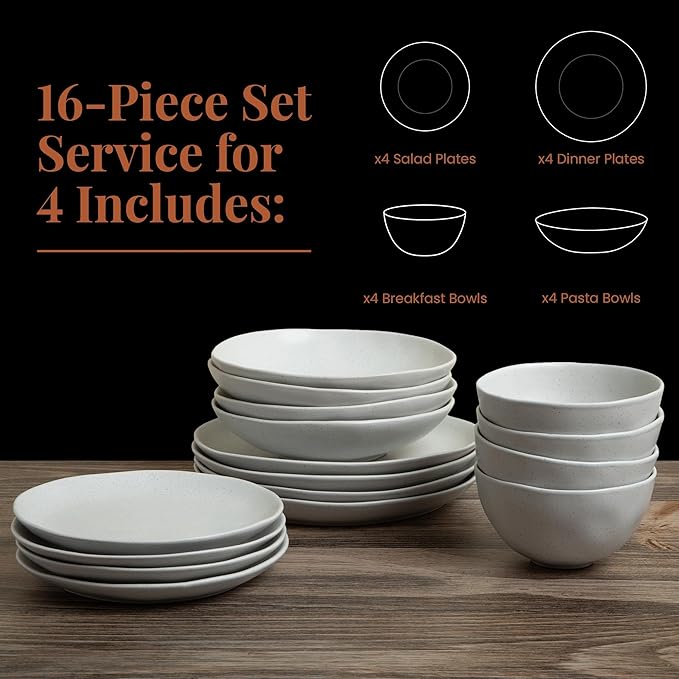 Trasa Home Eco-Friendly High Fired Artisan Stoneware Dinnerware 16 piece set, 4 place settings (Millstone)