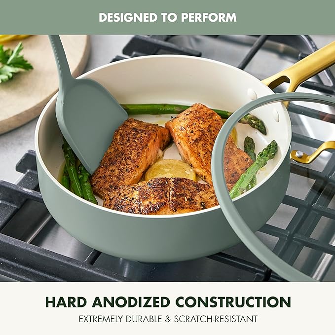 GreenPan Nonstick Reserve Pro 10 Piece Cookware Set, NSF Certified Ceramic, Hard Anodized PFAS-Free Pots & Pans Set with Lids, Stainless Steel Handles, Oven & Dishwasher Safe, Moss Green