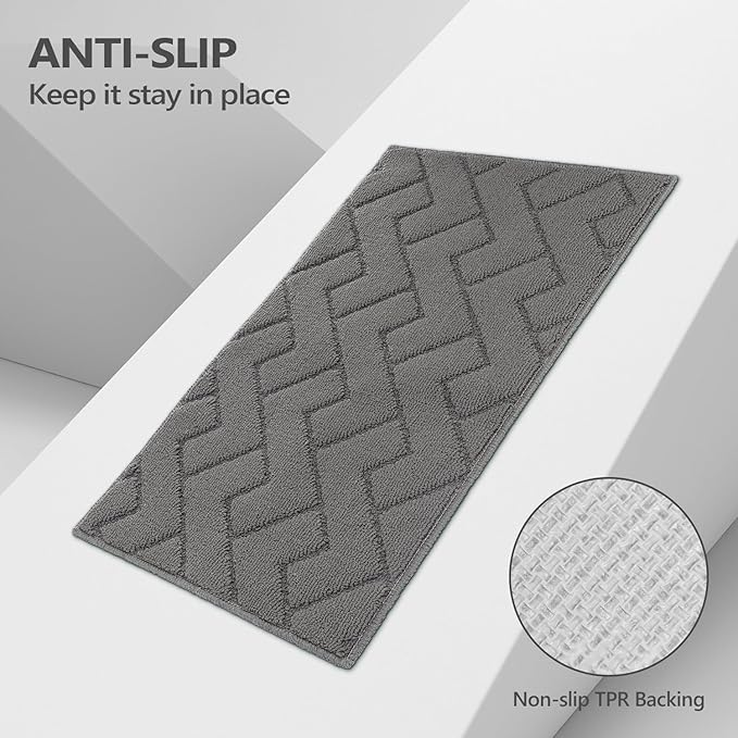 hicorfe Kitchen Rugs and Mats Sets,2 Pieces Super Absorbent Polypropylene Non-Slip Rug,Soft Comfort Floor Mat,Machine Wash for Kitchen,Hallway,Office,Sink,Laundry(20" x 31.5"+20" x 48",Grey)